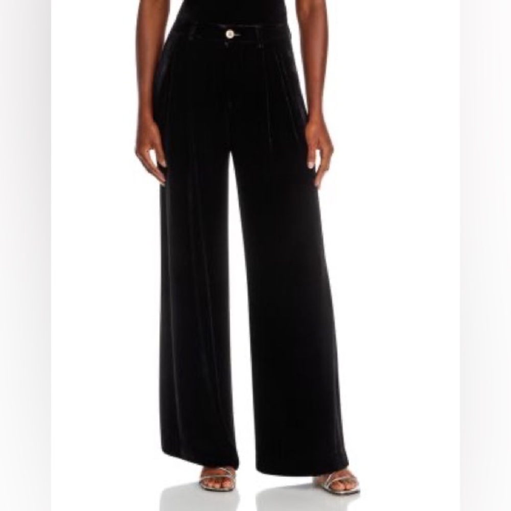 Bella Dahl Velvet Pleated Wide Leg Pants‎ Black